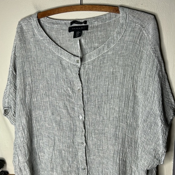 TAHARI 100% Linen Gray Gauzy Button Down Top Size Medium - Picture 12 of 16